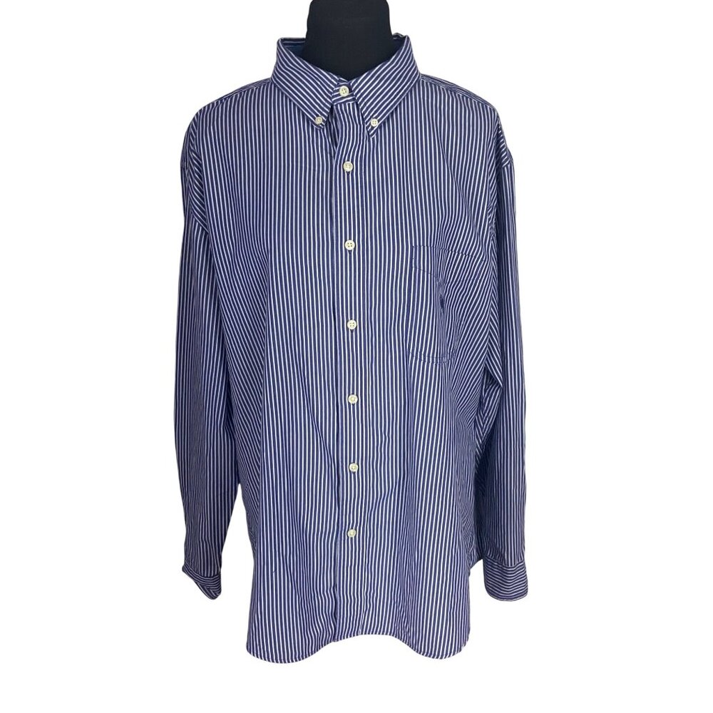 Chaps Easy Care Navy Blue White Striped Button Down Size‎ XXL Dress ShirtB